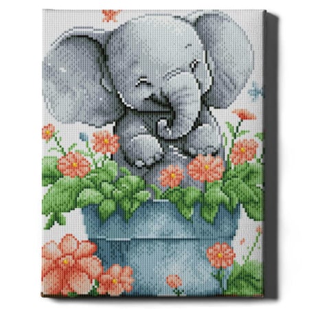 Goblenuri cu diamante - Set goblen cu diamante, cu sasiu, Micutul elefant, 30x40 cm