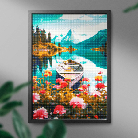 Set goblen cu diamante , cu sasiu, Lac inflorit, 40x50 cm [2]