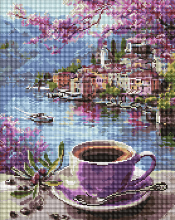Goblenuri cu diamante cu sasiu - Set goblen cu diamante, cu sasiu, Cafea in tonuri de mov, 40x50 cm