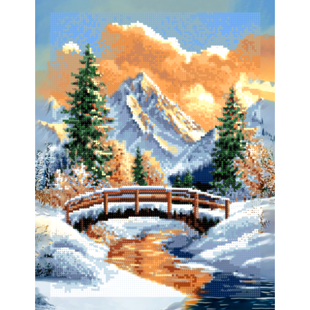 Set goblen cu diamante, cu sasiu, Rau in padurea inghetata, 30x40 cm [1]