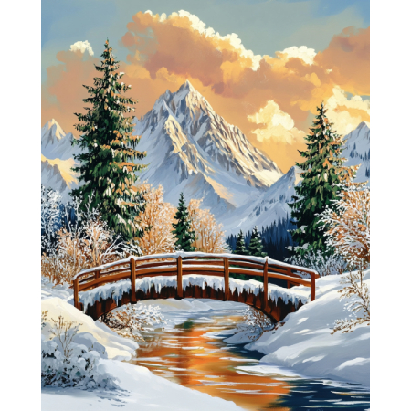 Goblenuri cu diamante cu sasiu - Set goblen cu diamante, cu sasiu, Rau in padurea inghetata, 30x40 cm