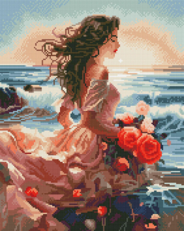 Set goblen cu diamante, cu sasiu, Flori si valuri, 40x50 cm [0]