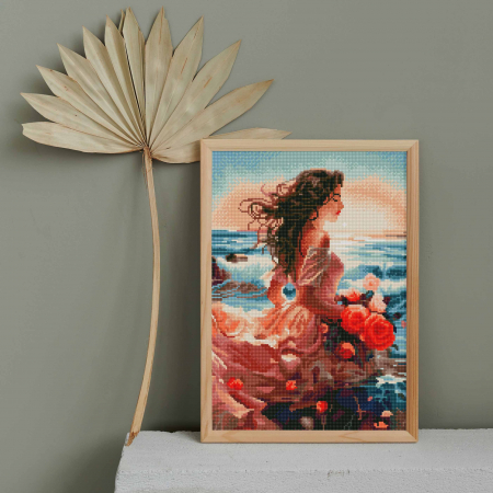 Set goblen cu diamante, cu sasiu, Flori si valuri, 40x50 cm [3]