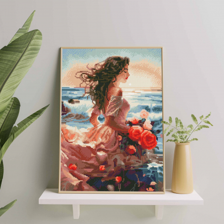 Set goblen cu diamante, cu sasiu, Flori si valuri, 40x50 cm [2]