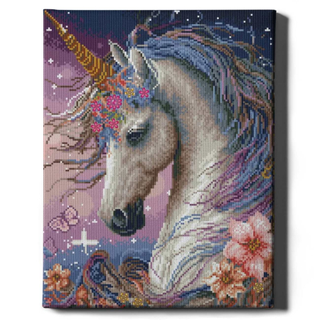 Goblenuri cu diamante - Set goblen cu diamante, cu sasiu, Unicorn magic, 40x50 cm