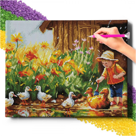 Set goblen cu diamante, cu sasiu, Aventura la tara, 40x50 cm [1]