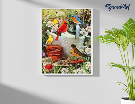 Set goblen cu diamante, cu sasiu, Pasari in gradina, 40x50 cm [2]