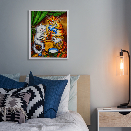 Set goblen cu diamante, cu sasiu, Pisici - Familia Fericita, 40x50 cm [5]