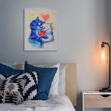 Set goblen cu diamante, cu sasiu, Pisici - Fericire Impartasita 40x50 cm [3]