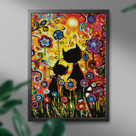 Set goblen cu diamante, cu sasiu, Pisici si flori, 30x40 cm [2]