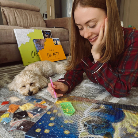 Set goblen cu diamante, cu sasiu, Flori in vaza, 30x40 cm [7]