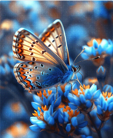 Goblenuri cu diamante - Set goblen cu diamante, cu sasiu, Fluture si flori albastre, 40x50 cm