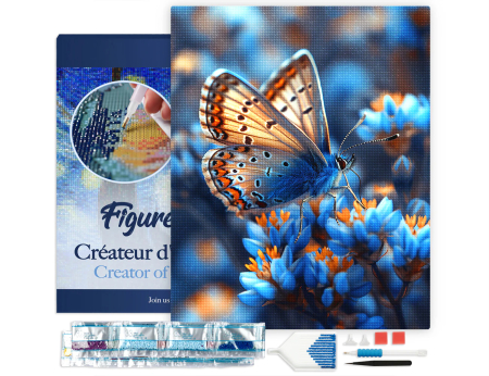 Set goblen cu diamante, cu sasiu, Fluture si flori albastre, 40x50 cm [1]