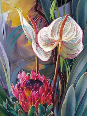 Diamante rotunde - Set goblen cu diamante, cu sasiu, Buchet tropical, 30x40 cm