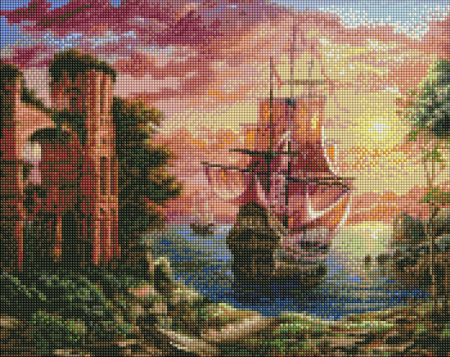 Set goblen cu diamante, cu sasiu, Port in noapte - Sergey Lobach, 40x50 cm [0]
