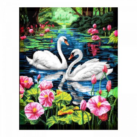 Goblenuri cu diamante - Set goblen cu diamante, cu sasiu, Lebede, 30x40 cm