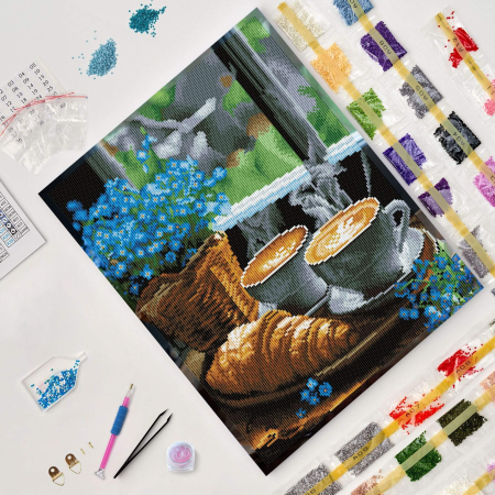 Set goblen cu diamante, cu sasiu, O dimineata perfecta, 40x50 cm [2]