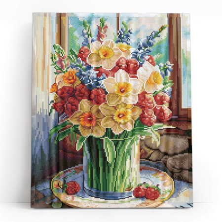 Set goblen cu diamante, cu sasiu, Vara intr-o vaza, 40x50 cm [1]