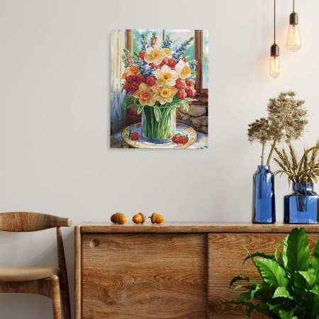 Set goblen cu diamante, cu sasiu, Vara intr-o vaza, 40x50 cm [3]