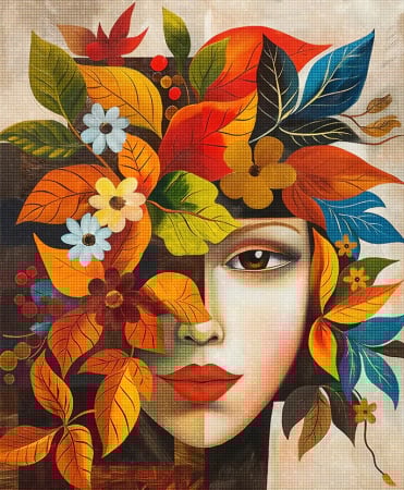 Set goblen cu diamante, cu sasiu, Chip inflorit, inspiratie Picasso, 40x50 cm