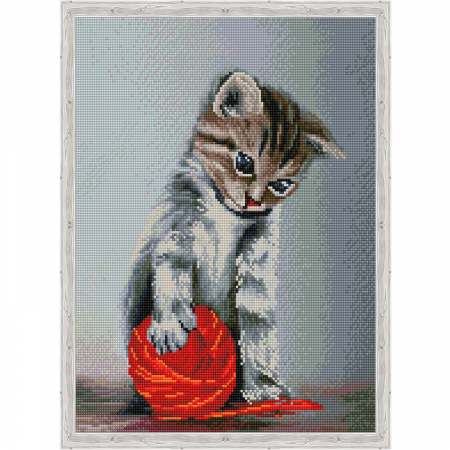 Goblen cu diamante, cu sasiu, Kitten with a red Claw, 40x50 cm [0]