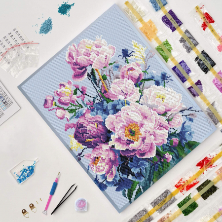 Set goblen cu diamante, cu sasiu, Reverie de bujori, 40x50 cm [2]