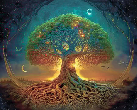 Goblenuri cu diamante cu sasiu - Set goblen cu diamante, cu sasiu, Radacini cosmice, 40x50 cm