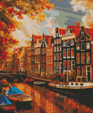 Goblenuri cu diamante - Set goblen cu diamante, cu sasiu, Soarele in Amsterdam, 40x50 cm