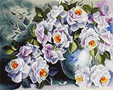Set goblen cu diamante, cu sasiu, Trandafiri albi, 40x50 cm [0]