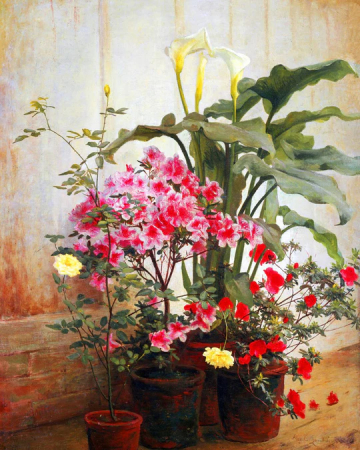 Diamante patrate - Set goblen cu diamante, cu sasiu, Un colt de sera - George Cochran Lambdin, 40x50 cm