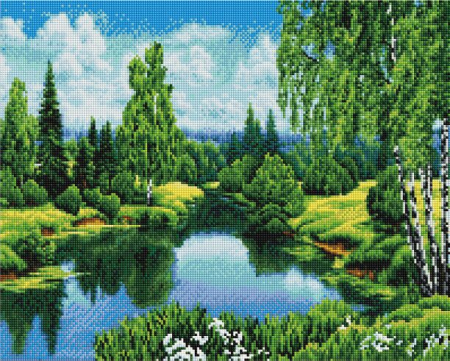 Set goblen cu diamante, cu sasiu, Vara pe rau, 40x50 cm [0]