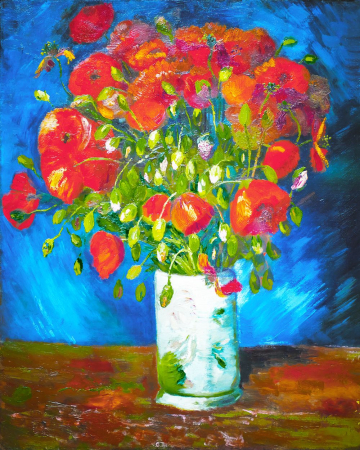 Diamante patrate - Set goblen cu diamante, cu sasiu, Vaza cu maci - van Gogh, 40x50 cm