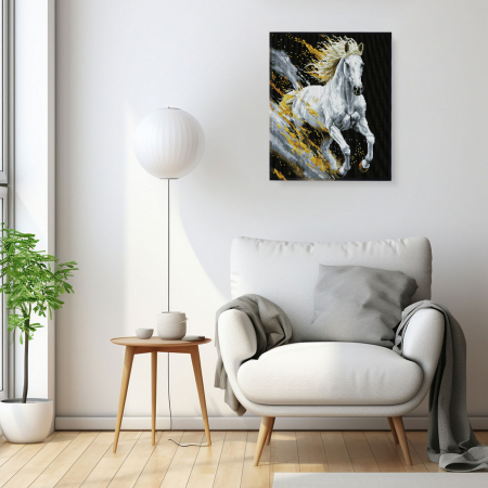 Set goblen cu diamante, cu sasiu, Armasar alb, 40x50 cm [3]