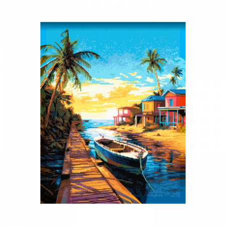 Goblenuri cu diamante - Set goblen cu diamante, cu sasiu, Port linistit, 30x40 cm