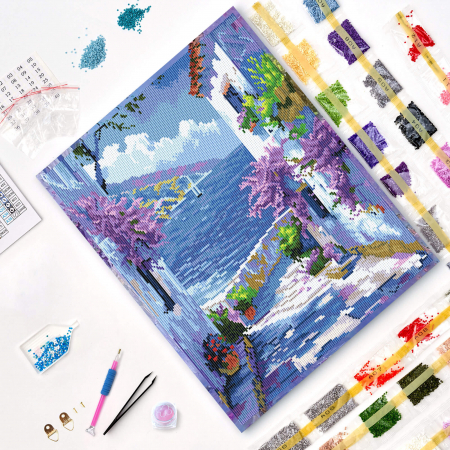 Set goblen cu diamante, cu sasiu, Vis mediteranean, 40x50 cm [2]