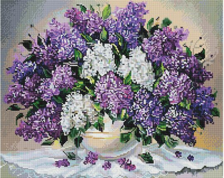 Goblenuri cu diamante - Set goblen cu diamantre, cu sasiu, Aroma de liliac, 40x50 cm