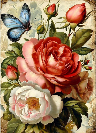 Diamante rotunde - Set goblen cu diamante, fara sasiu, Trandafiri in stil baroc, 30x40 cm