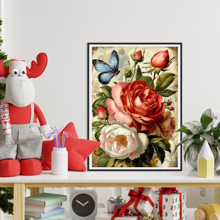 Set goblen cu diamante, fara sasiu, Trandafiri in stil baroc, 30x40 cm [2]