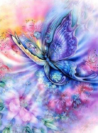 Set goblen cu diamante, fara sasiu, Fluture colorat, 40x50 cm