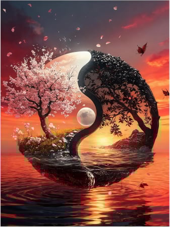 Goblenuri cu diamante - Set goblen cu diamante, fara sasiu,Yin & Yang, 30x40 cm