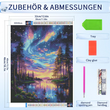Set goblen cu diamante, fara sasiu, Aurora boreala, 30x40 cm [2]