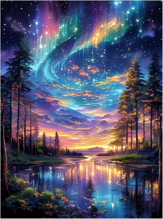Set goblen cu diamante, fara sasiu, Aurora boreala, 30x40 cm [0]