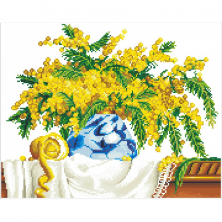 Set goblen cu diamante, fara sasiu, Vaza cu Flori Galbene, 41x51 cm [1]