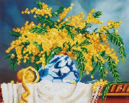 Set goblen cu diamante, fara sasiu, Vaza cu Flori Galbene, 41x51 cm [0]