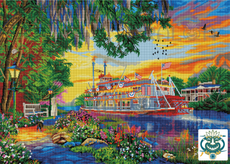 Set goblen cu diamante patrate AB @Oraloa, fara sasiu, Croaziera pe Mississippi, 92x66cm [1]