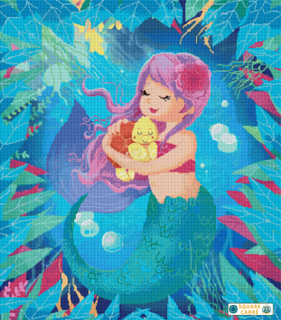 Set goblen cu diamante patrate @Oraloa, fara sasiu, Sirena si testoasa, 82x66 cm [1]
