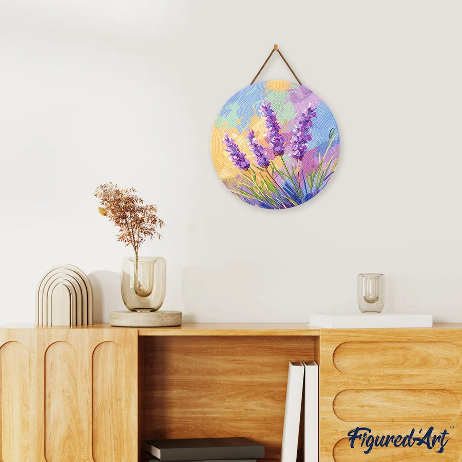 Set goblen cu diamante rotund, pe lemn, Lavanda, Ø30cm [2]