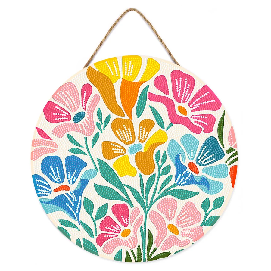 Diamante rotunde - Set goblen cu diamante rotund, pe lemn, Motive florale, Ø30cm