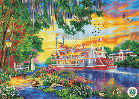 Set goblen cu diamante rotunde AB @Oraloa, fara sasiu, Croaziera pe Mississippi, 92x66cm [1]
