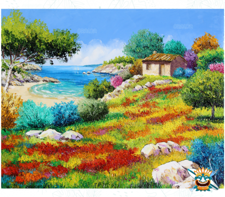 Set goblen cu diamante rotunde @Oraloa, fara sasiu, Apus pe plaja, 81x66 cm [0]